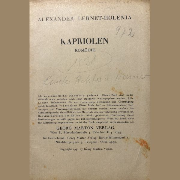 Kapriolen - Georg Marton Verlag 1931