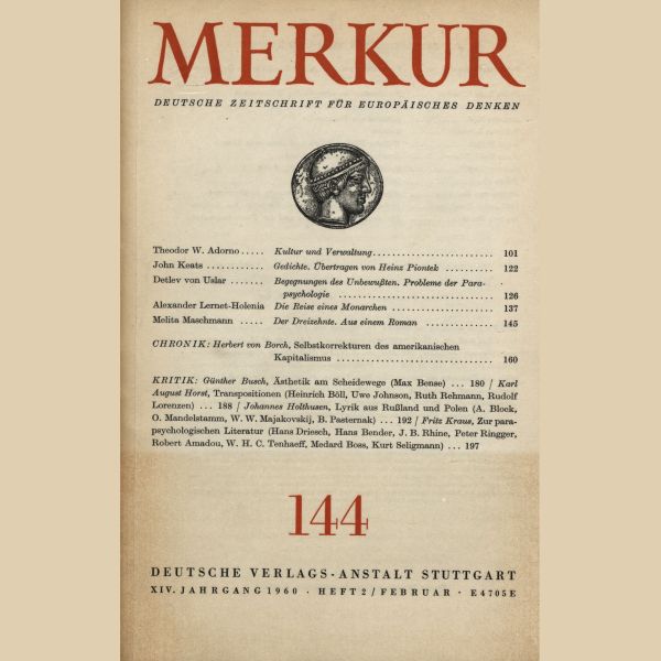 Merkur Deutsche Zeitschrift - Heft 144 - Deutsche Verlagsanstalt 1960